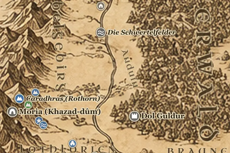 Anduin, der Große Strom auf der Karte von Mittelerde