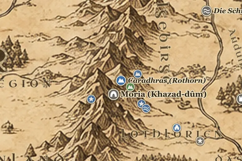 Caradhras (Rothorn) auf der Karte von Mittelerde