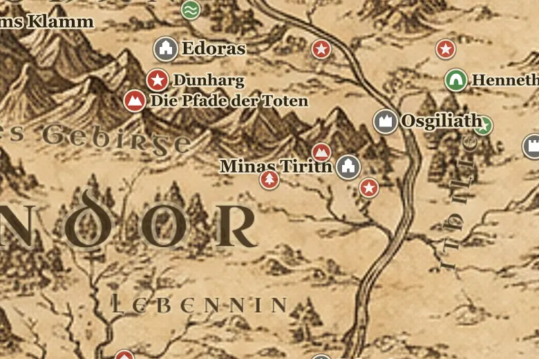 Der Drúadan-Wald auf der Karte von Mittelerde