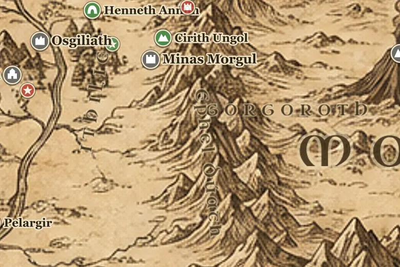 Ephel Dúath (Schattenberge) auf der Karte von Mittelerde