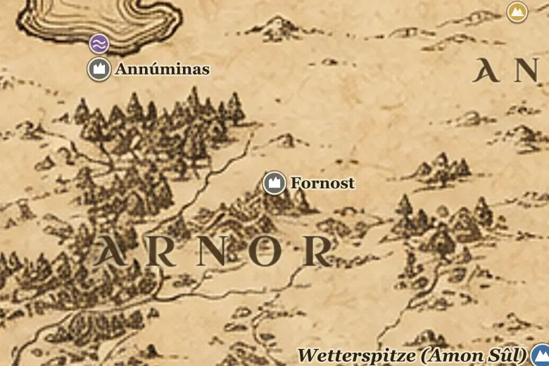 Fornost auf der Karte von Mittelerde