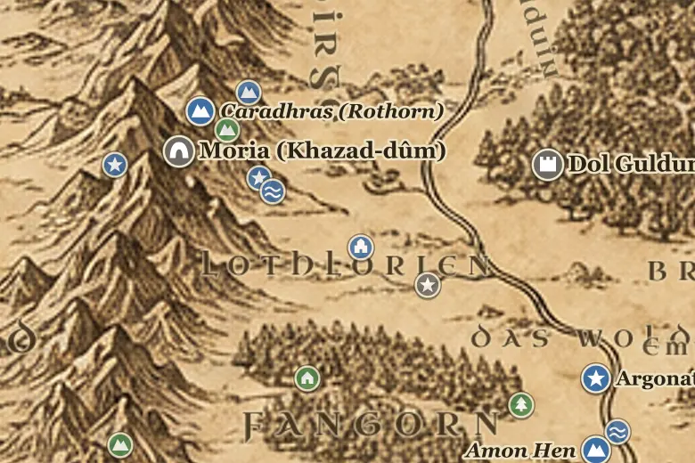 Lothlórien auf der Karte von Mittelerde