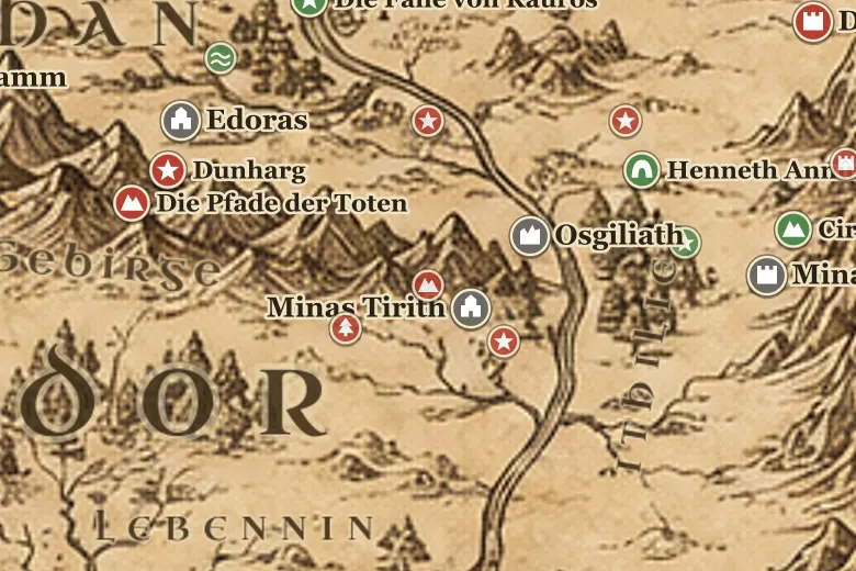 Der Mindolluin auf der Karte von Mittelerde