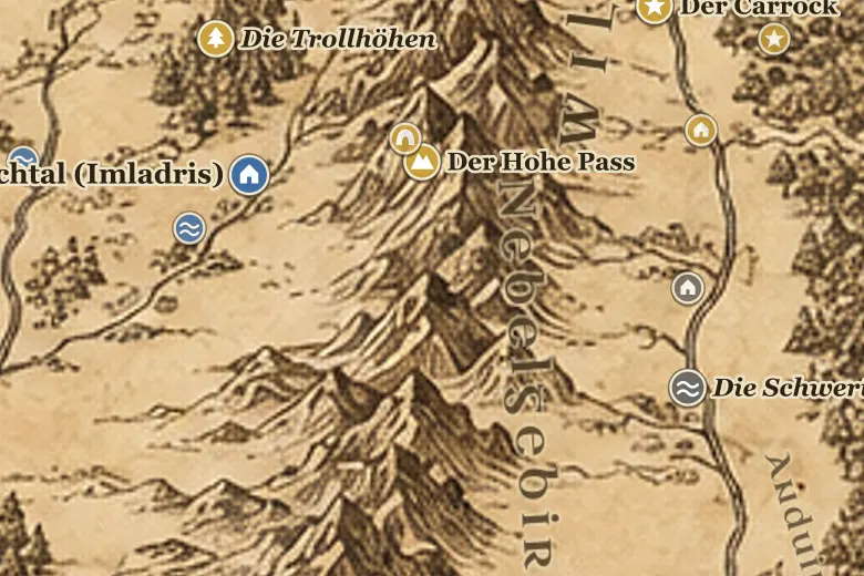 Das Nebelgebirge auf der Karte von Mittelerde