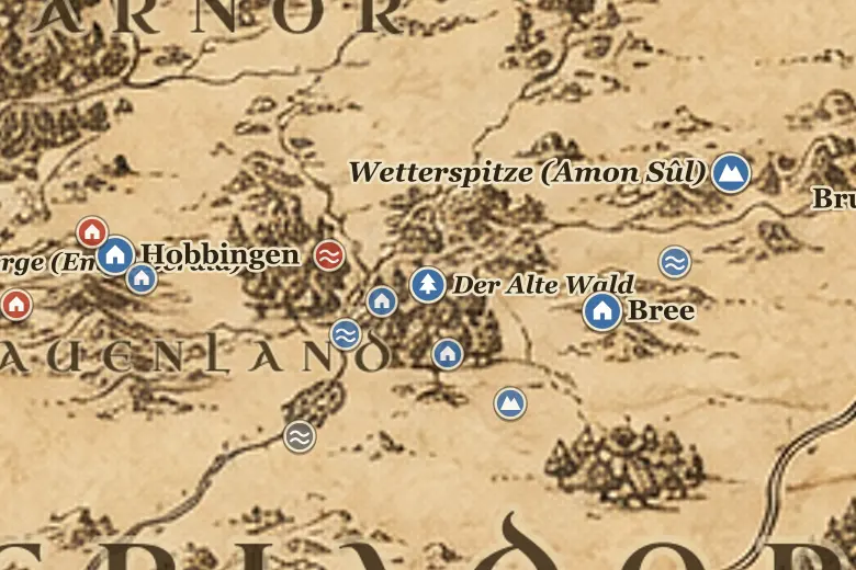 Der Alte Wald auf der Karte von Mittelerde