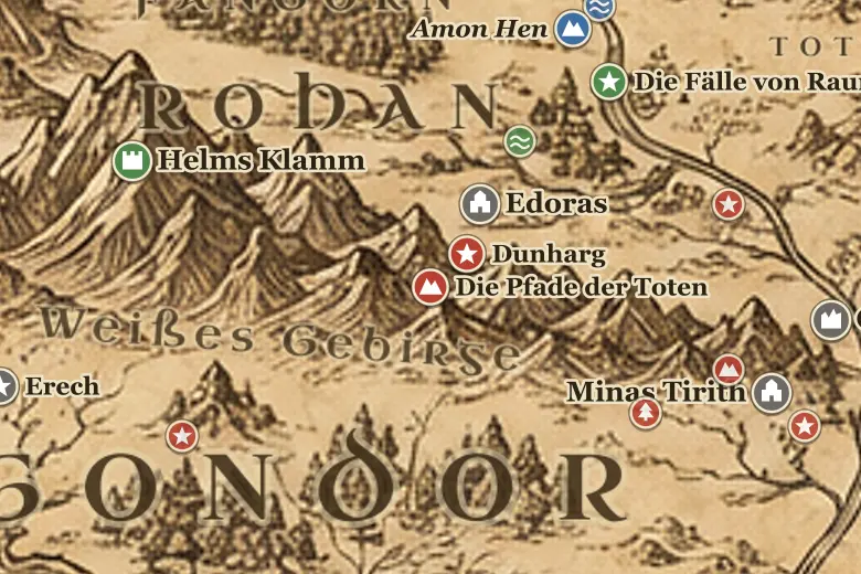 Die Pfade der Toten auf der Karte von Mittelerde