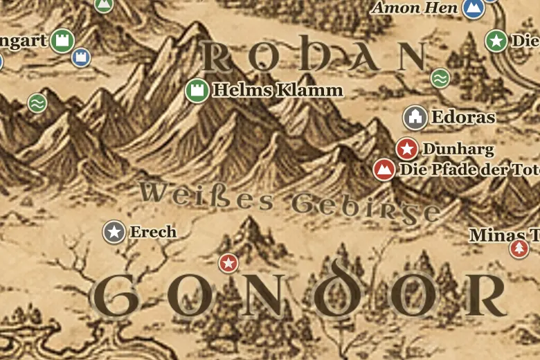 Weißes Gebirge (Ered Nimrais) auf der Karte von Mittelerde