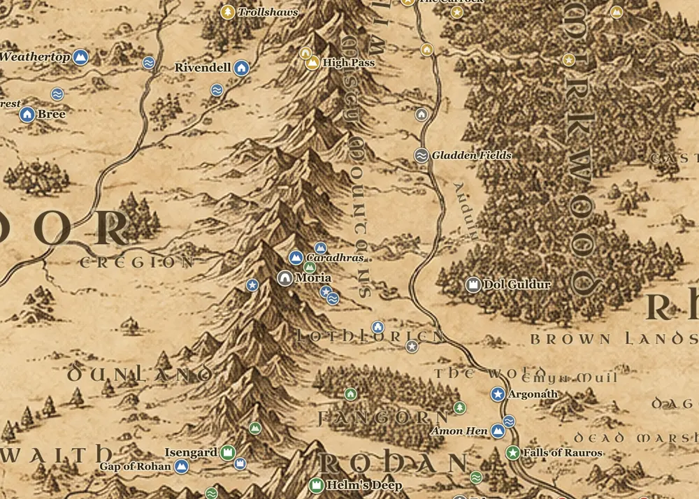 The Fellowship of the Ring on the map of Middle-earth