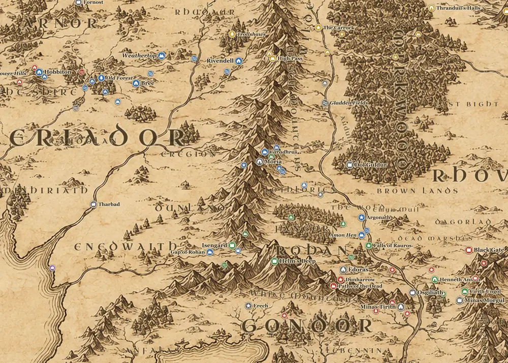 Gandalf’s Errands on the map of Middle-earth