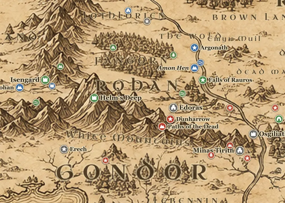 Captured by the Uruk-hai on the map of Middle-earth