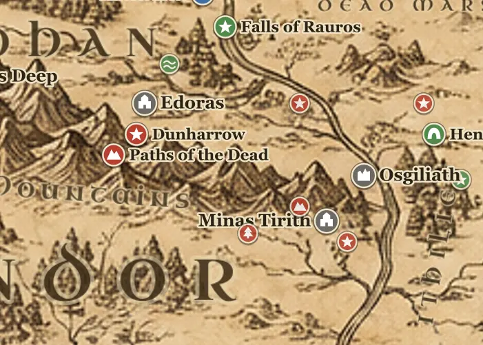 The Ride of the Rohirrim on the map of Middle-earth
