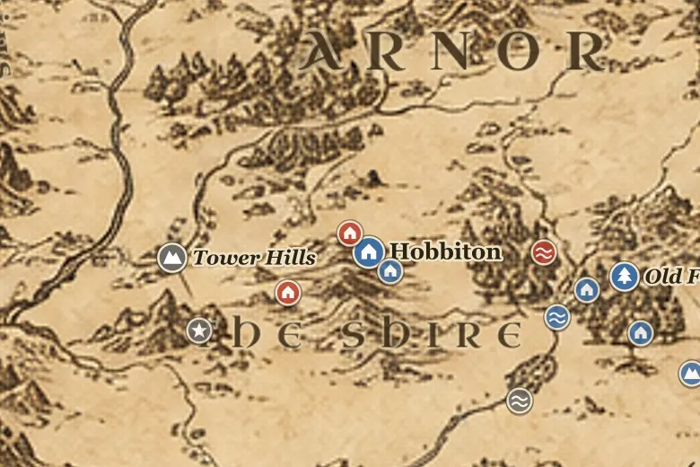 Bag End on the map of Middle-earth