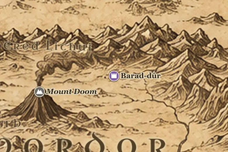 Barad-dûr on the map of Middle-earth