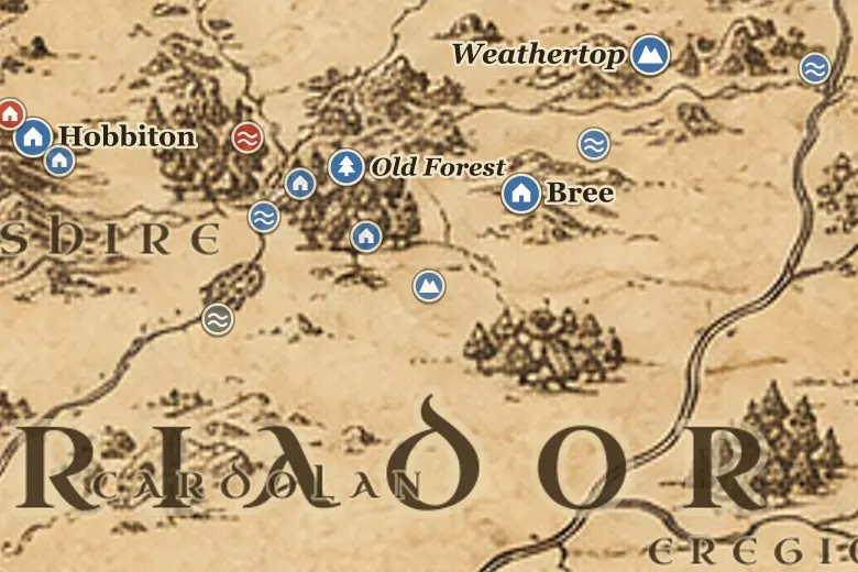 Barrow-downs on the map of Middle-earth