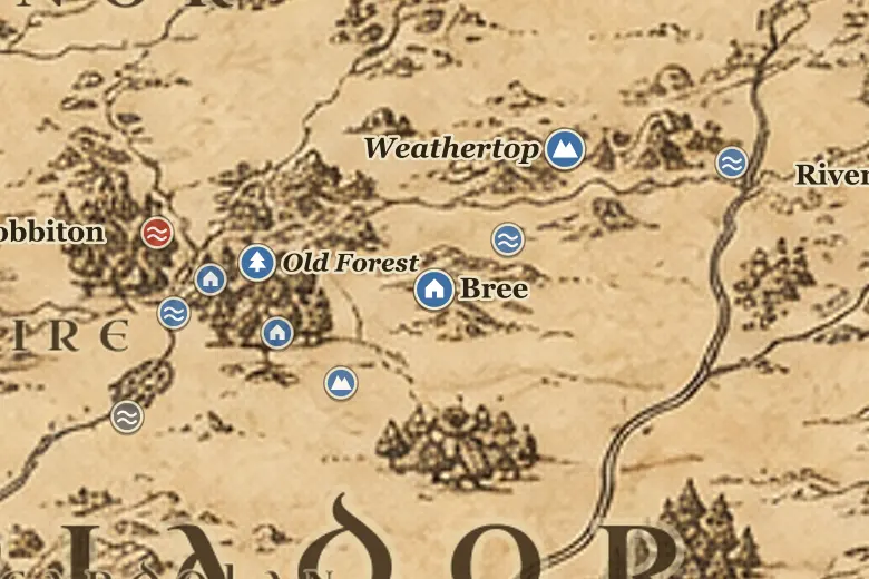 Bree on the map of Middle-earth