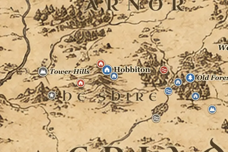 Bywater on the map of Middle-earth