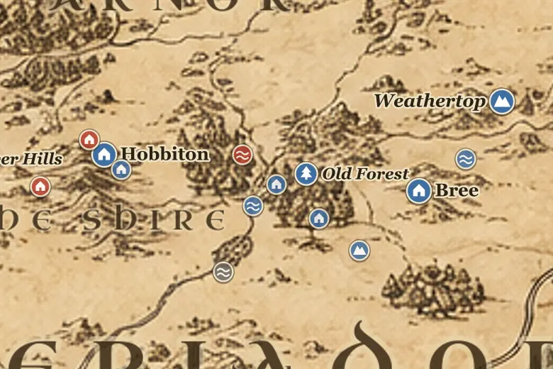 Crickhollow on the map of Middle-earth