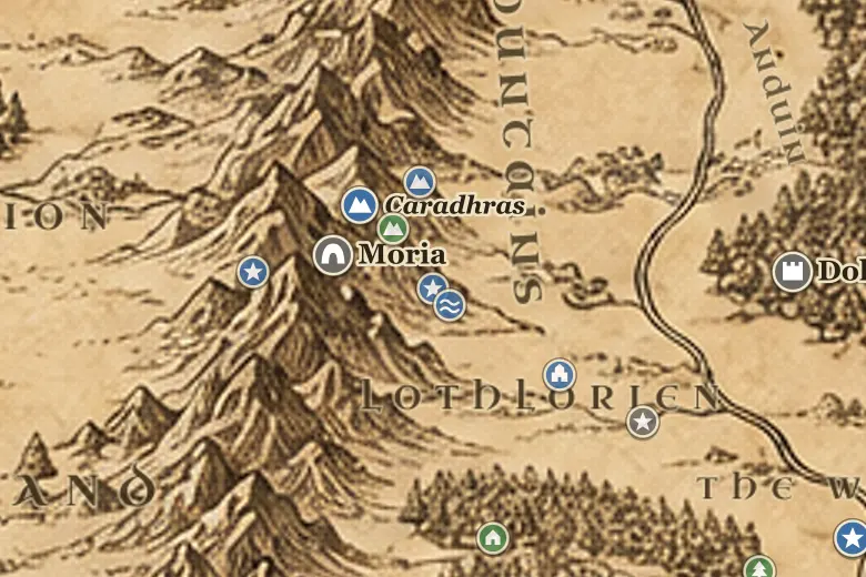 Dimrill Dale on the map of Middle-earth