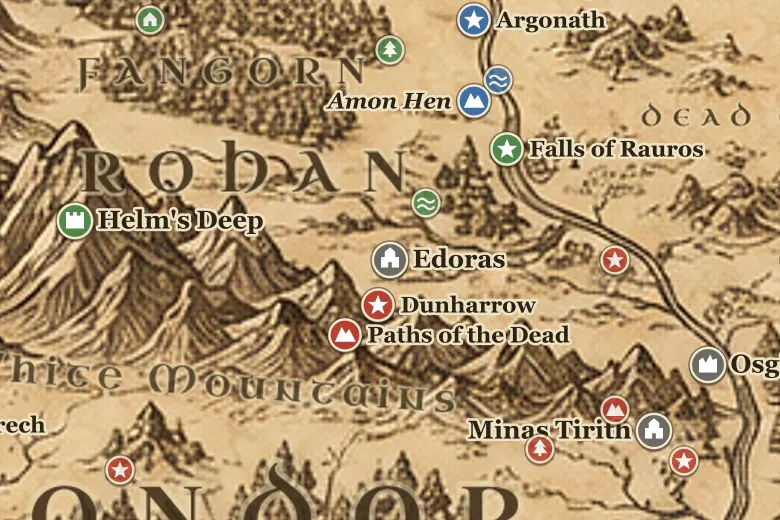Edoras on the map of Middle-earth