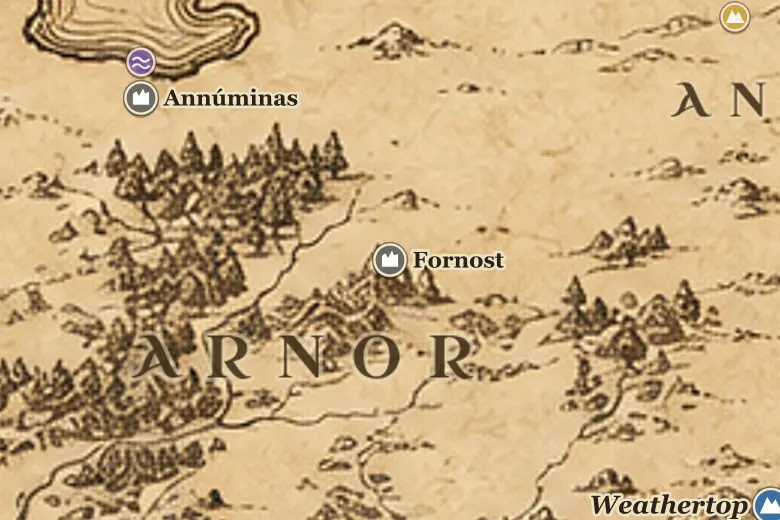 Fornost on the map of Middle-earth