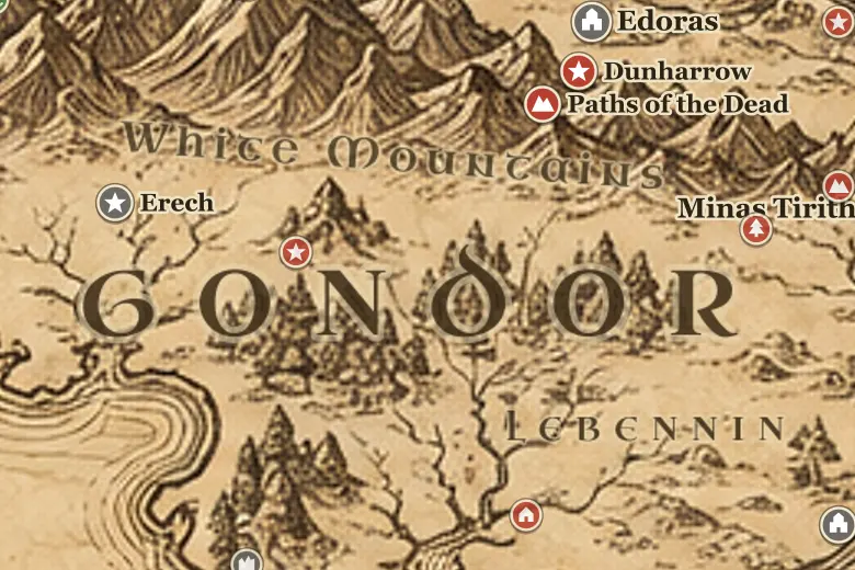 Gondor on the map of Middle-earth