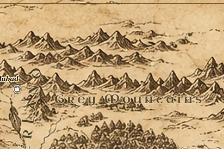 Grey Mountains on the map of Middle-earth