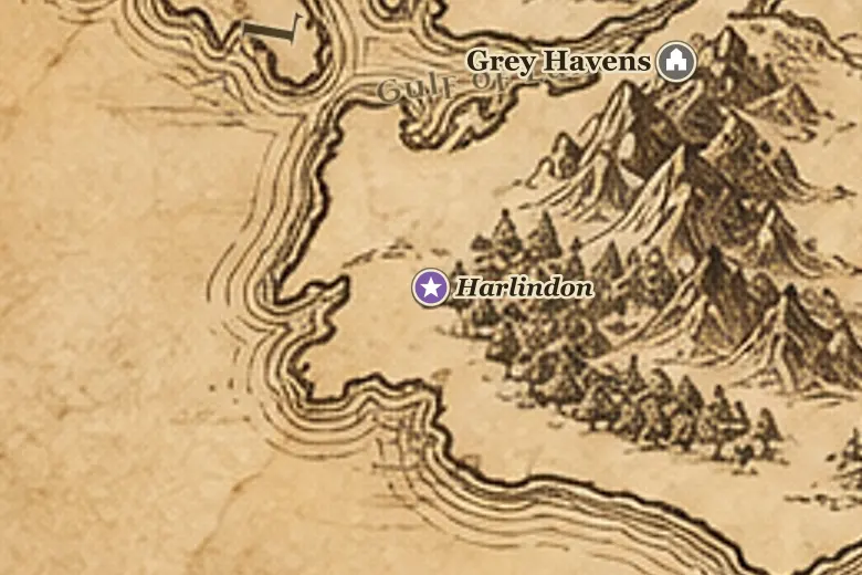 Harlindon on the map of Middle-earth