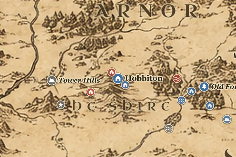 Hobbiton on the map of Middle-earth