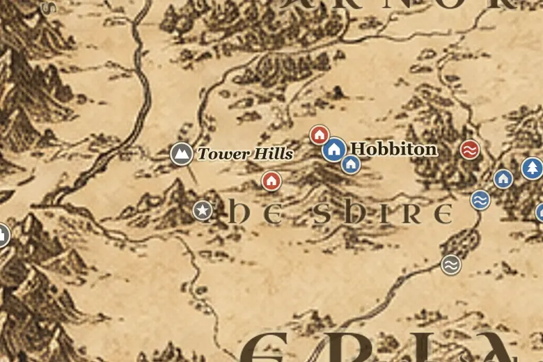 Michel Delving on the map of Middle-earth