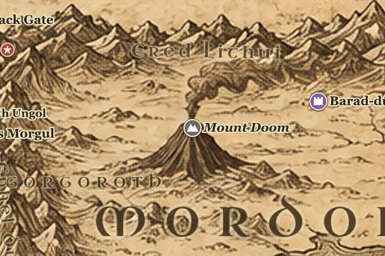 Mount Doom on the map of Middle-earth