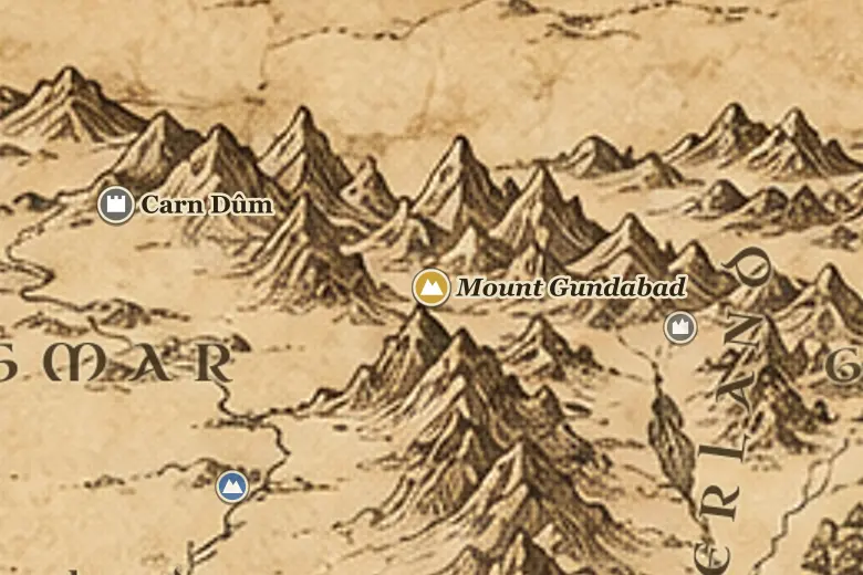 Mount Gundabad on the map of Middle-earth