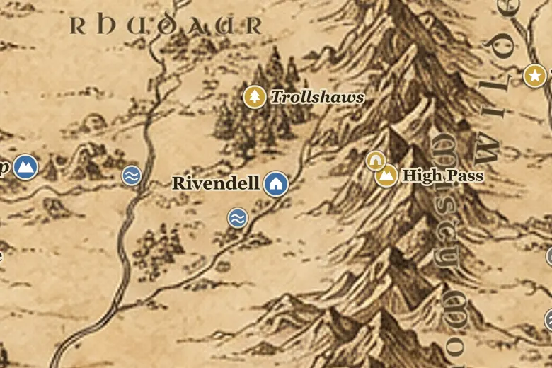 Rivendell on the map of Middle-earth