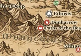 Paths of the Dead on the map of Middle-earth