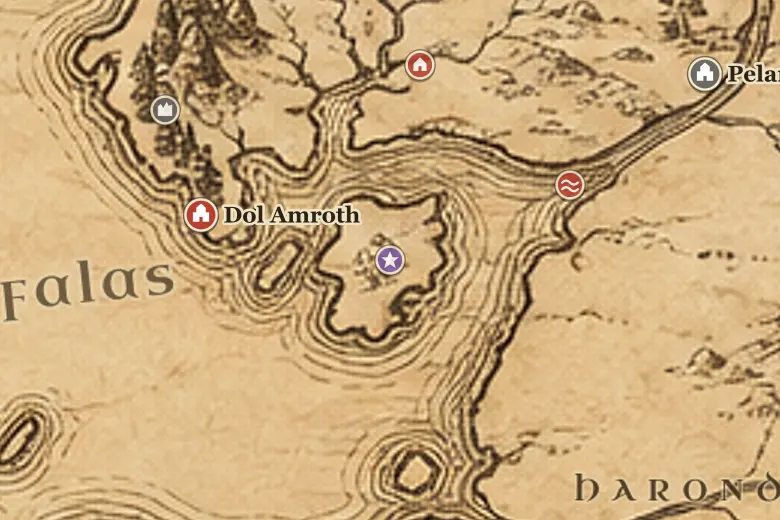 Tolfalas on the map of Middle-earth