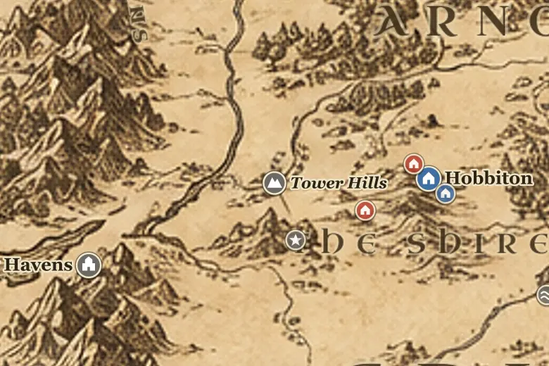 Tower Hills on the map of Middle-earth
