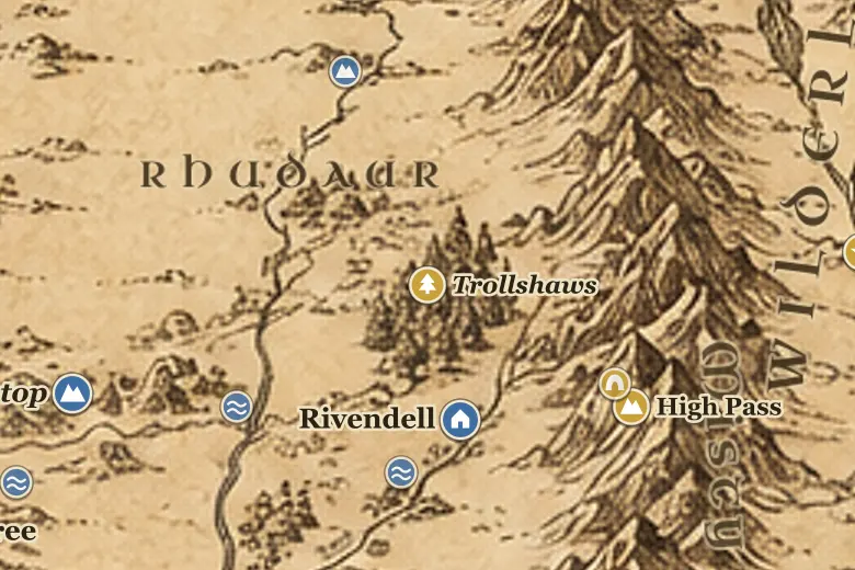 Trollshaws on the map of Middle-earth