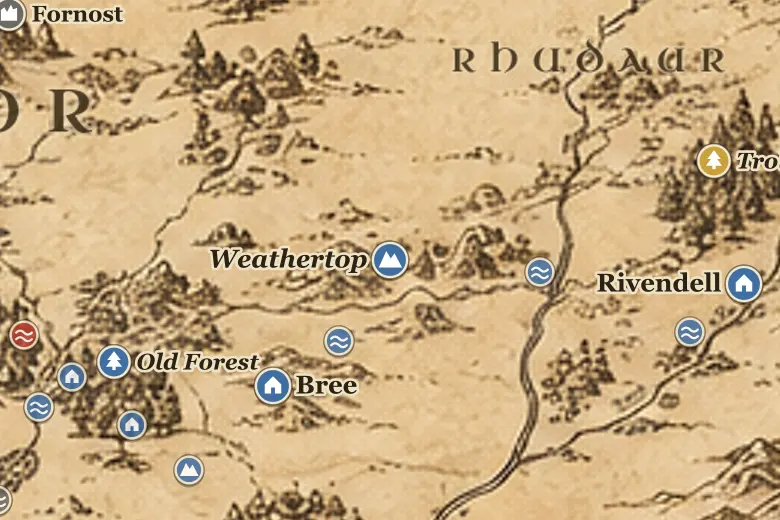 Weathertop on the map of Middle-earth