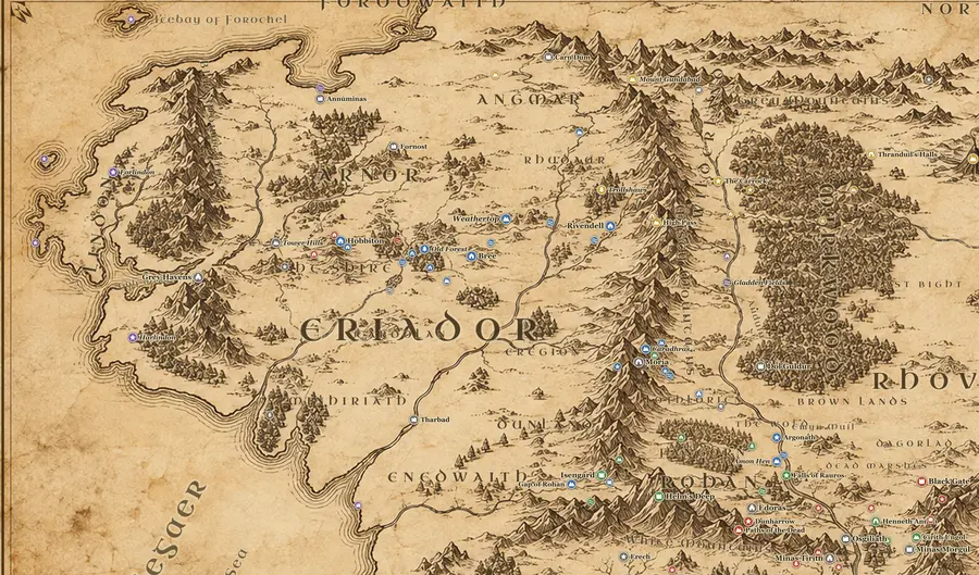 Eriador on the map of Middle-earth