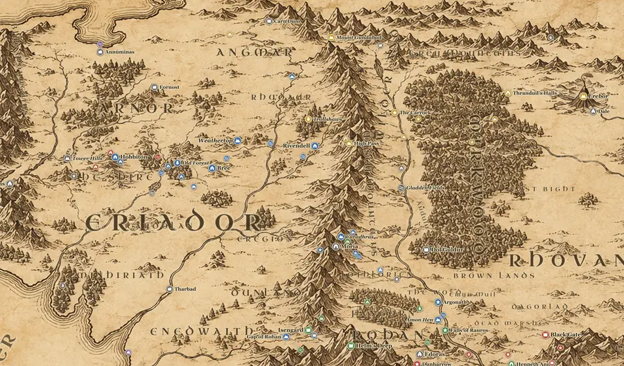 Misty Mountains on the map of Middle-earth