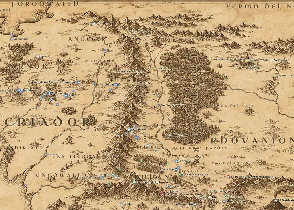 El viaje de Bilbo en el mapa de la Tierra Media