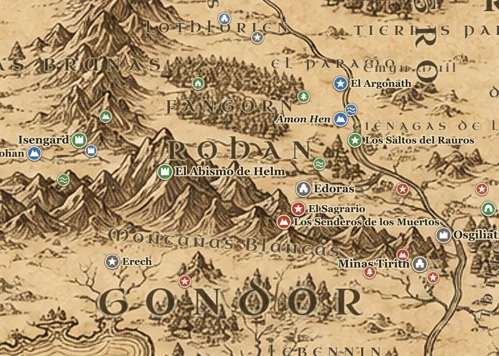 El viaje de Merry y Pippin en el mapa de la Tierra Media