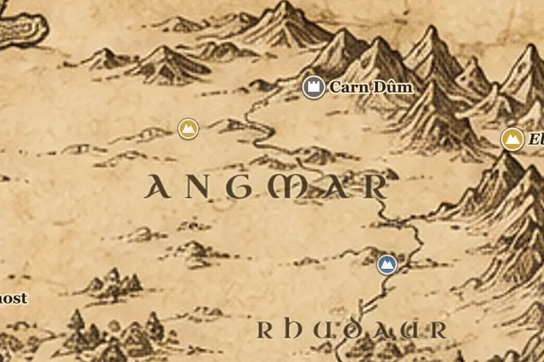 Angmar en el mapa de la Tierra Media