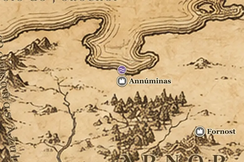 Annúminas en el mapa de la Tierra Media
