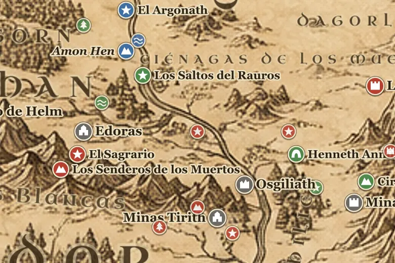 Cair Andros en el mapa de la Tierra Media