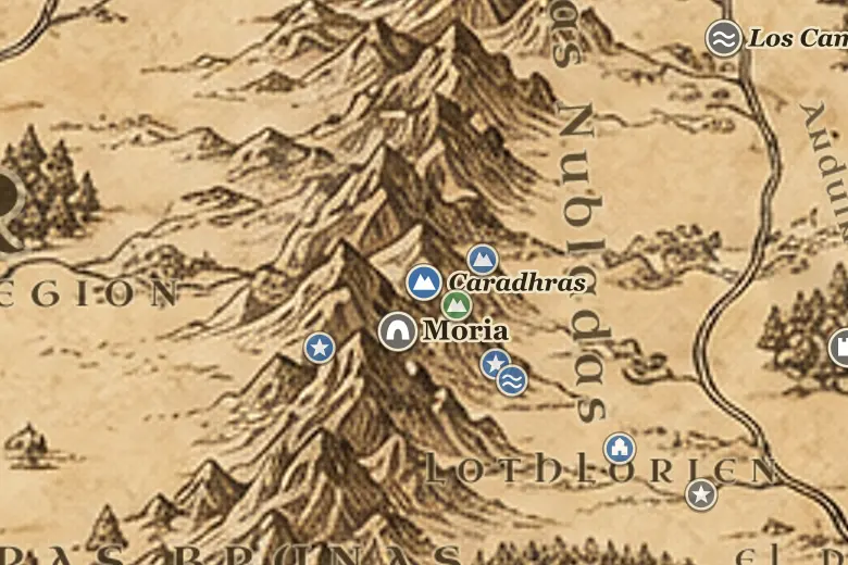 Caradhras en el mapa de la Tierra Media