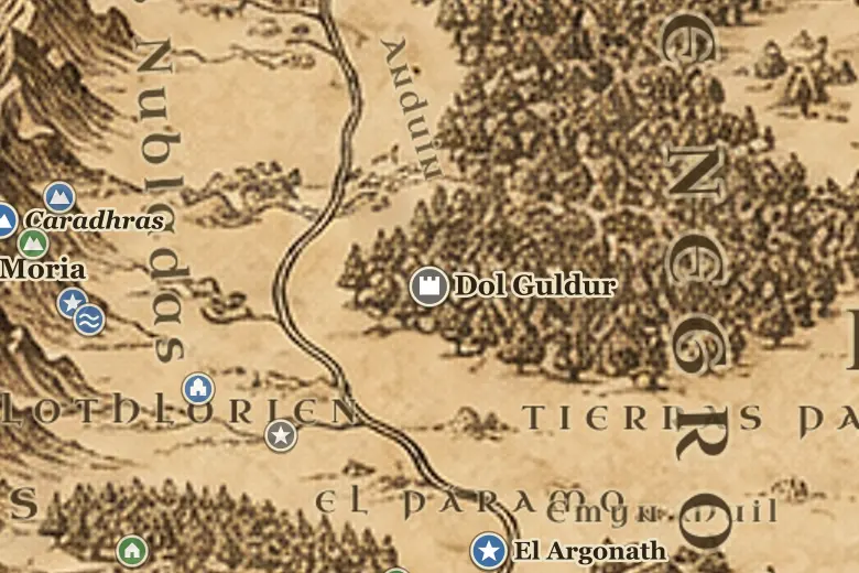 Dol Guldur en el mapa de la Tierra Media