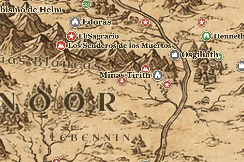 El Bosque de Drúadan en el mapa de la Tierra Media