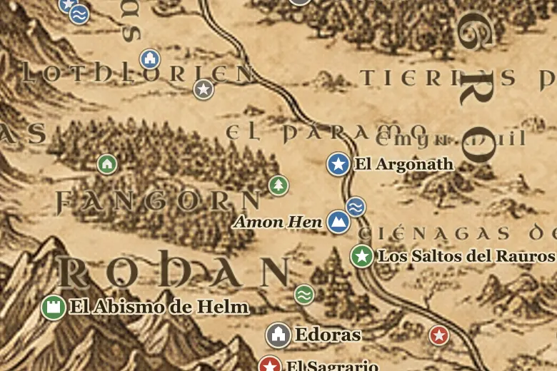 Los Lindes de Fangorn en el mapa de la Tierra Media