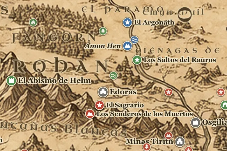 El Entaguas en el mapa de la Tierra Media