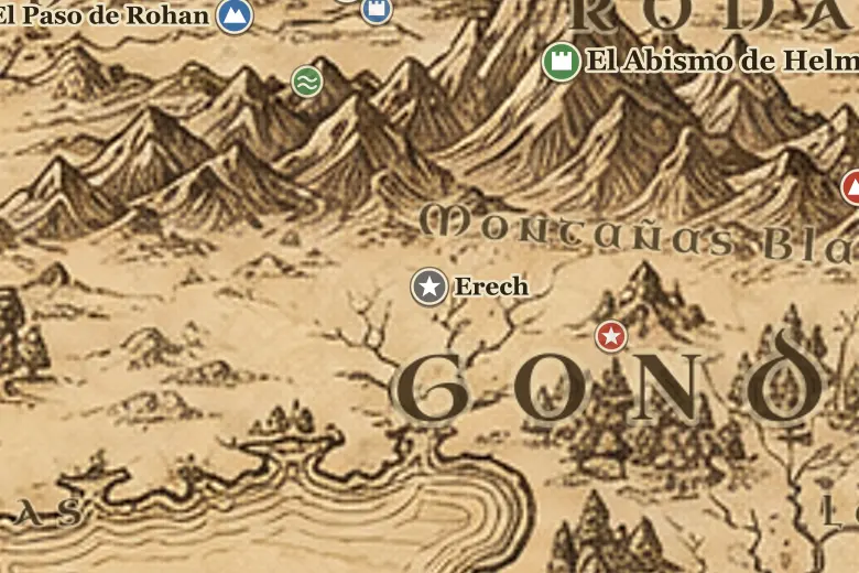 Erech en el mapa de la Tierra Media